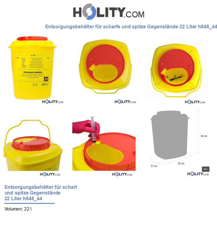 Entsorgungsbehälter für scharfe und spitze Gegenstände 22 Liter h648_44